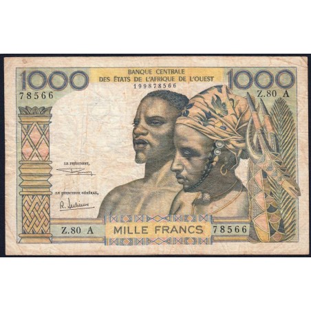 Côte d'Ivoire - Pick 103Ag - 1'000 francs - Série Z.80 - Sans date (1970) - Etat : TB