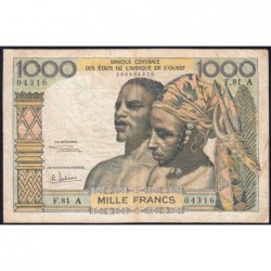 Côte d'Ivoire - Pick 103Ag - 1'000 francs - Série F.81 - Sans date (1970) - Etat : TB