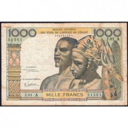 Côte d'Ivoire - Pick 103Ag - 1'000 francs - Série J.81 - Sans date (1970) - Etat : TB-
