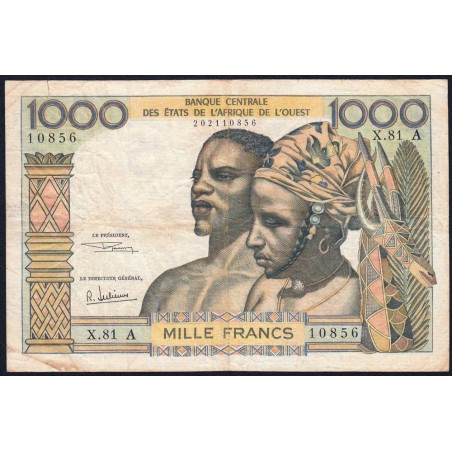 Côte d'Ivoire - Pick 103Ag - 1'000 francs - Série X.81 - Sans date (1970) - Etat : TB