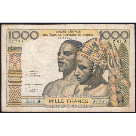 Côte d'Ivoire - Pick 103Ag - 1'000 francs - Série Z.81 - Sans date (1970) - Etat : TB-