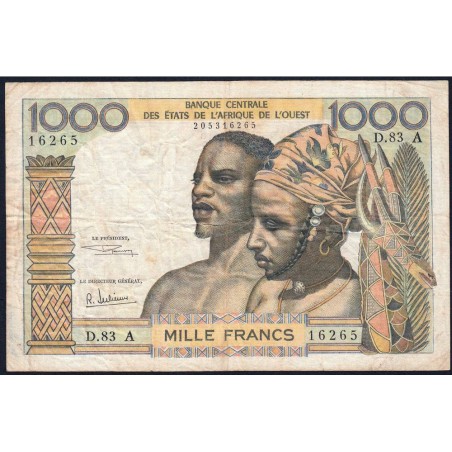 Côte d'Ivoire - Pick 103Ag - 1'000 francs - Série D.83 - Sans date (1970) - Etat : TB-