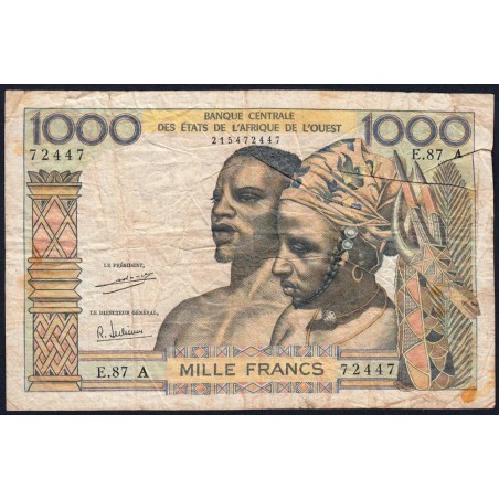 Côte d'Ivoire - Pick 103Ah - 1'000 francs - Série E.87 - Sans date (1971) - Etat : B+