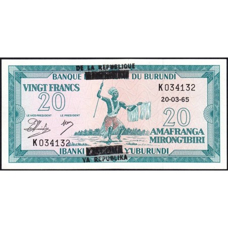 Burundi - Pick 15 - 20 francs - Série K - 20/03/1965 (1966) - Etat : NEUF