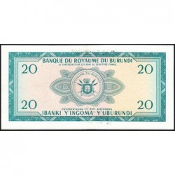 Burundi - Pick 15 - 20 francs - Série K - 20/03/1965 (1966) - Etat : NEUF