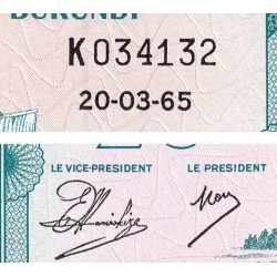 Burundi - Pick 15 - 20 francs - Série K - 20/03/1965 (1966) - Etat : NEUF