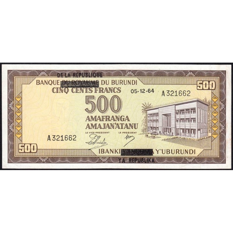 Burundi - Pick 18 - 500 francs - Série A - 05/12/1964 - Etat : SUP