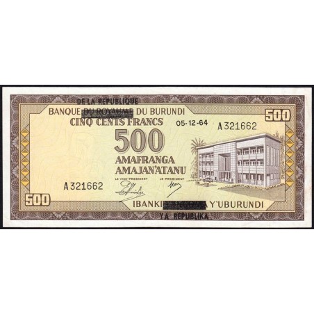 Burundi - Pick 18 - 500 francs - Série A - 05/12/1964 - Etat : SUP