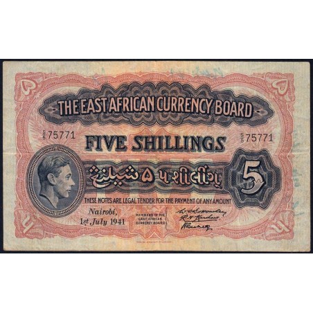 Afrique Orientale Britannique - Pick 28a_3 - 5 shillings - Série S/5 - 01/07/1941 - Etat : TB+