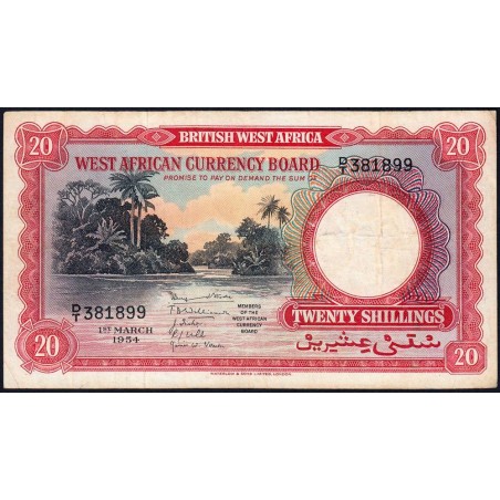 Afrique Occidentale Britannique - Pick 10_2 - 20 shillings - Série D/T - 01/03/1954 - Etat : TTB