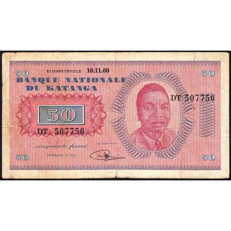 Katanga - Pick 7a - 50 francs - 10/11/1960 - Série DT - Etat : TB