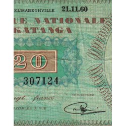 Katanga - Pick 6a - 20 francs - 21/11/1960 - Série CH - Etat : TB+