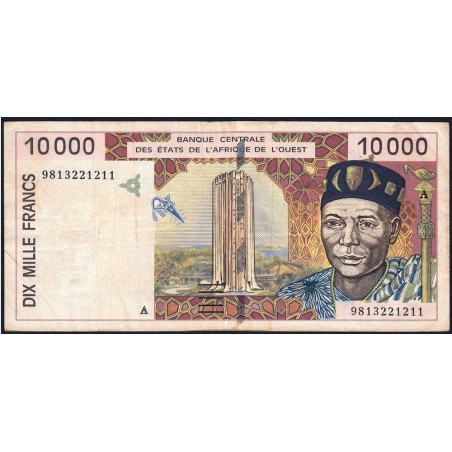 Côte d'Ivoire - Pick 114Af - 10'000 francs - 1998 - Etat : TB+