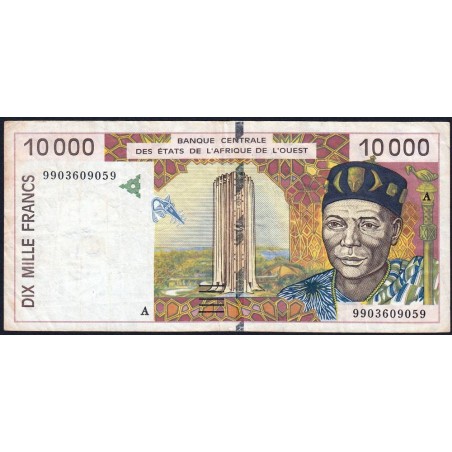 Côte d'Ivoire - Pick 114Ah - 10'000 francs - 1999 - Etat : TB