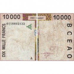 Côte d'Ivoire - Pick 114Aj - 10'000 francs - 2001 - Etat : B+