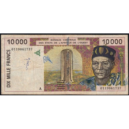 Côte d'Ivoire - Pick 114Aj - 10'000 francs - 2001 - Etat : B+