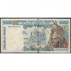 Côte d'Ivoire - Pick 113Ai - 5'000 francs - 1999 - Etat : B+