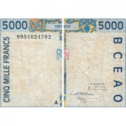 Côte d'Ivoire - Pick 113Ai - 5'000 francs - 1999 - Etat : B+