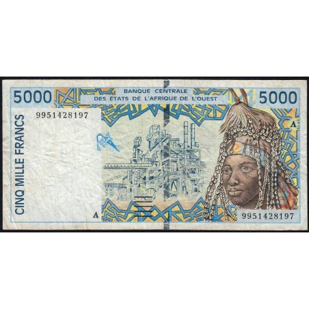 Côte d'Ivoire - Pick 113Ai - 5'000 francs - 1999 - Etat : B+