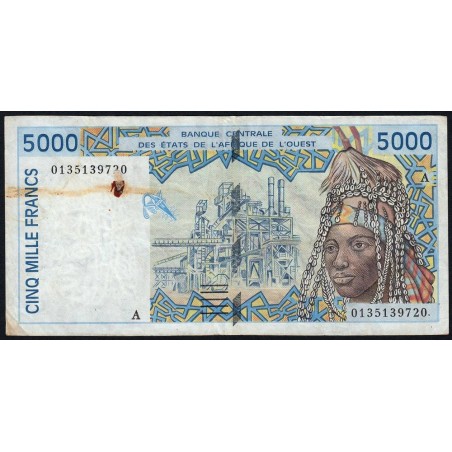 Côte d'Ivoire - Pick 113Ak - 5'000 francs - 2001 - Etat : B+