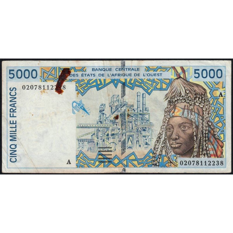 Côte d'Ivoire - Pick 113Al - 5'000 francs - 2002 - Etat : B+