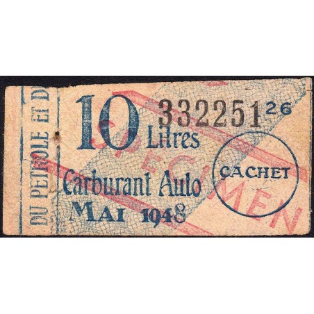 10 litres carburant auto - Mai 1948 - Spécimen - Etat : TB