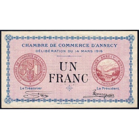 Annecy - Pirot 10-5 - 1 franc - Série 172- 14/03/1916 - Etat : TTB
