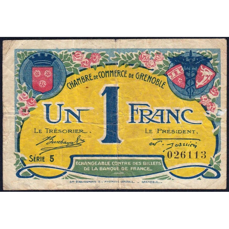 Grenoble - Pirot 63-20a - 1 franc - Série 8 - 08/11/1917 - Etat : TB-