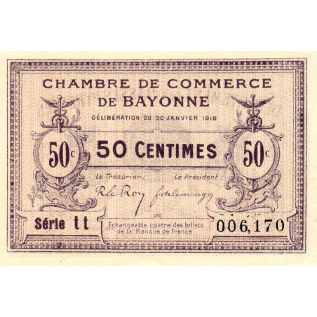 Bayonne - Pirot 21-55 - 50 centimes - Série tt - 30/01/1918 - Etat : SPL