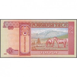 Mongolie - Pick 63b - 20 tugrik - Série AD - 2002 - Etat : NEUF