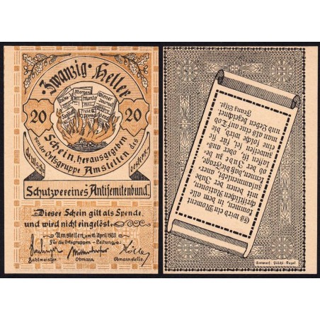 Autriche - Notgeld - Amstetten - 20 heller - 16/04/1920 - Etat : NEUF