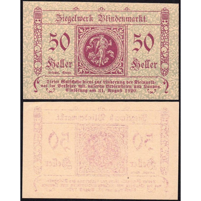 Autriche - Notgeld - Blindenmarkt - 50 heller - 1920 - Etat : SPL+