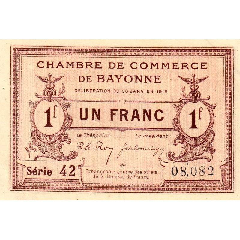 Bayonne - Pirot 21-59 - 1 franc - Série 42 - 30/01/1918 - Etat : SUP