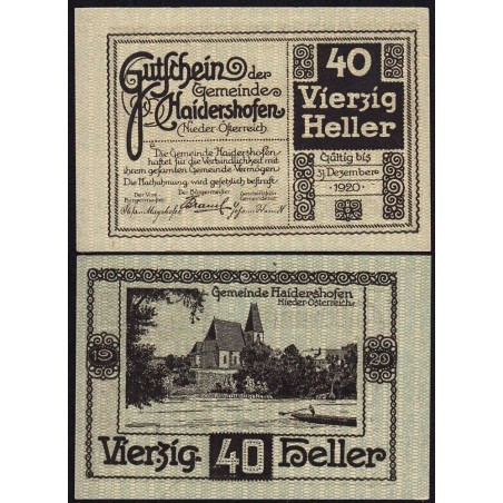 Autriche - Notgeld - Haidershofen - 40 heller - 1920 - Etat : pr.NEUF