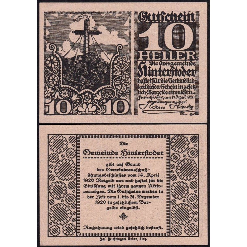 Autriche - Notgeld - Hinterstoder - 10 heller - Type a - 14/04/1920 - Etat : NEUF