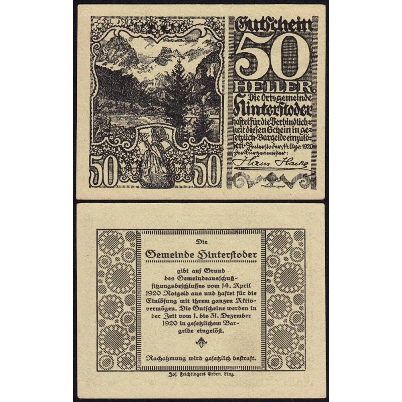 Autriche - Notgeld - Hinterstoder - 50 heller - Type a - 14/04/1920 - Etat : pr.NEUF