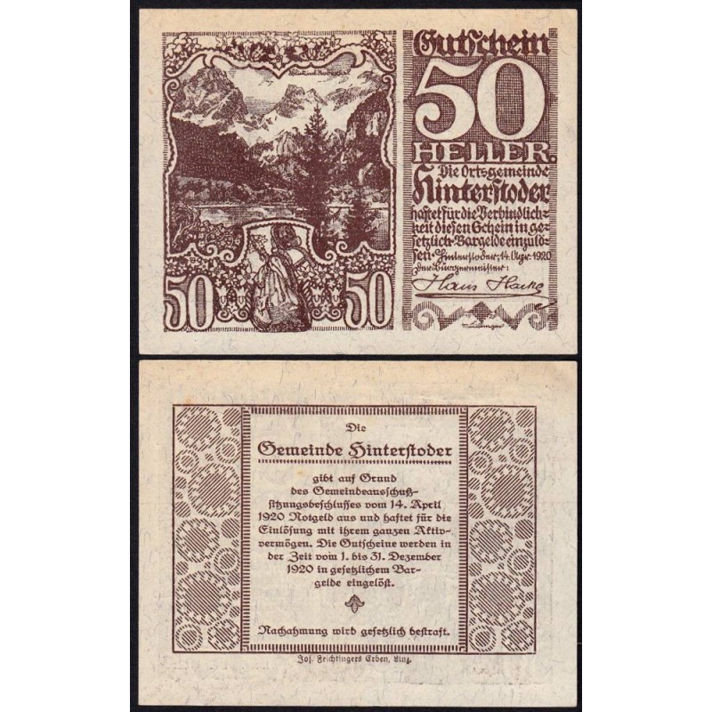 Autriche - Notgeld - Hinterstoder - 50 heller - Type d - 14/04/1920 - Etat : SPL