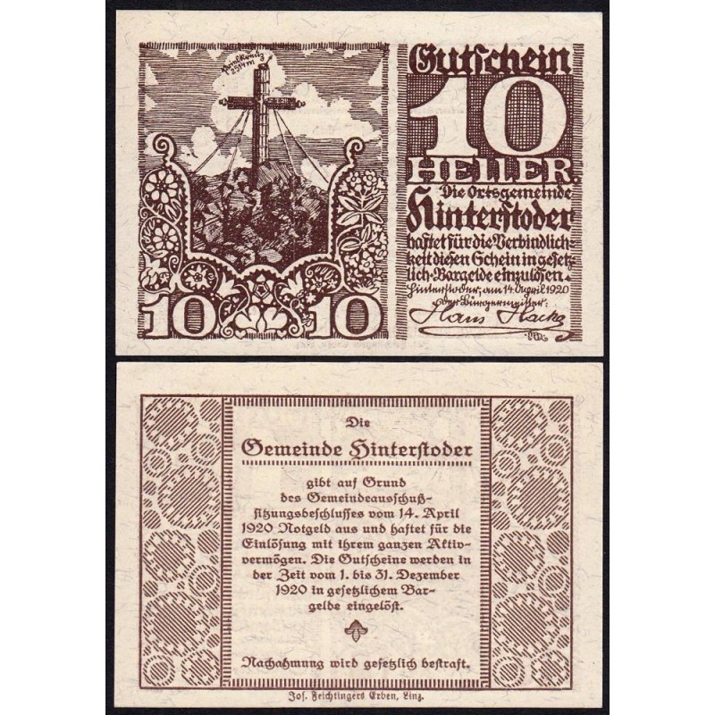 Autriche - Notgeld - Hinterstoder - 10 heller - Type e - 14/04/1920 - Etat : NEUF