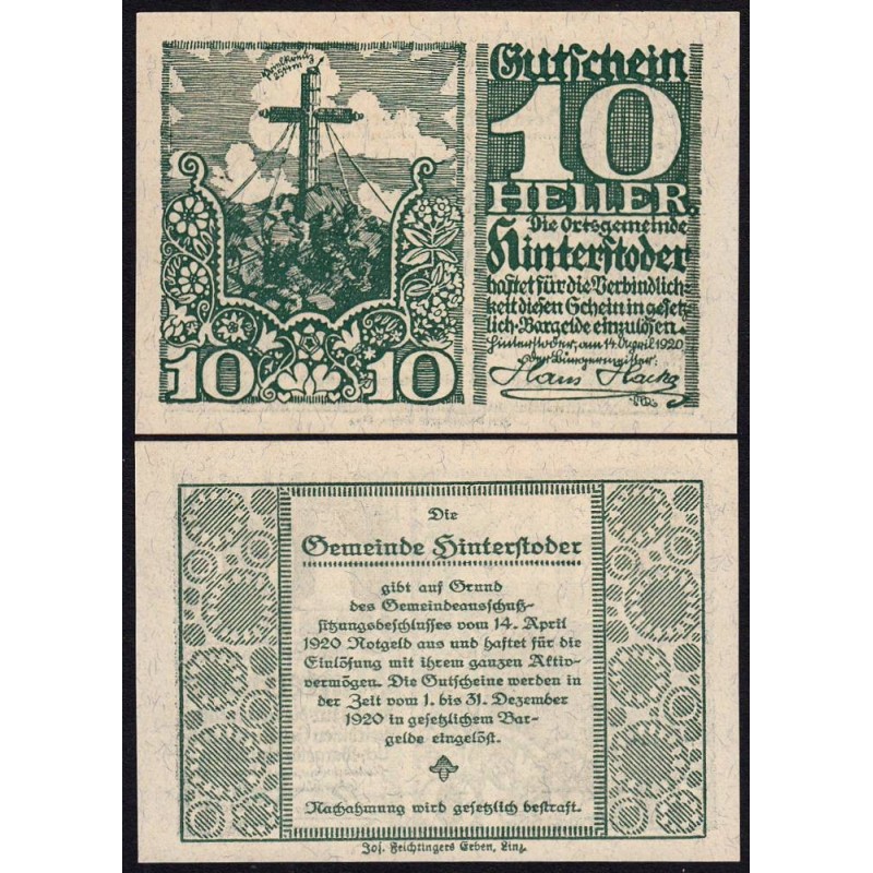 Autriche - Notgeld - Hinterstoder - 10 heller - Type f - 14/04/1920 - Etat : NEUF