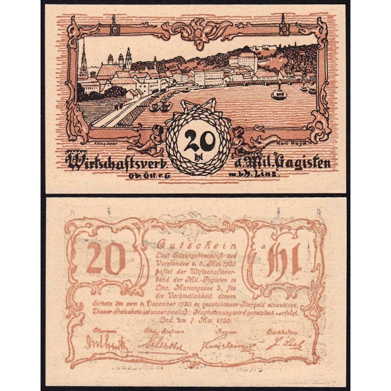 Autriche - Notgeld - Linz - 20 heller - Type b - 07/05/1920 - Etat : NEUF