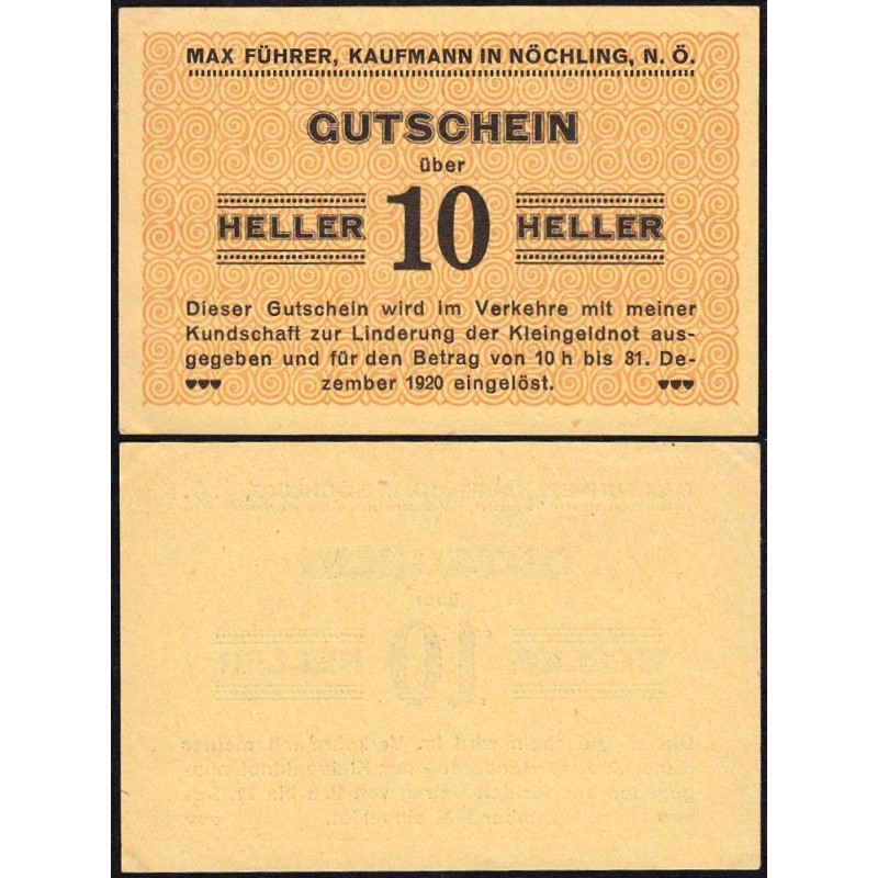 Autriche - Notgeld - Nöchling - 10 heller - Type a - 1920 - Etat : SPL+