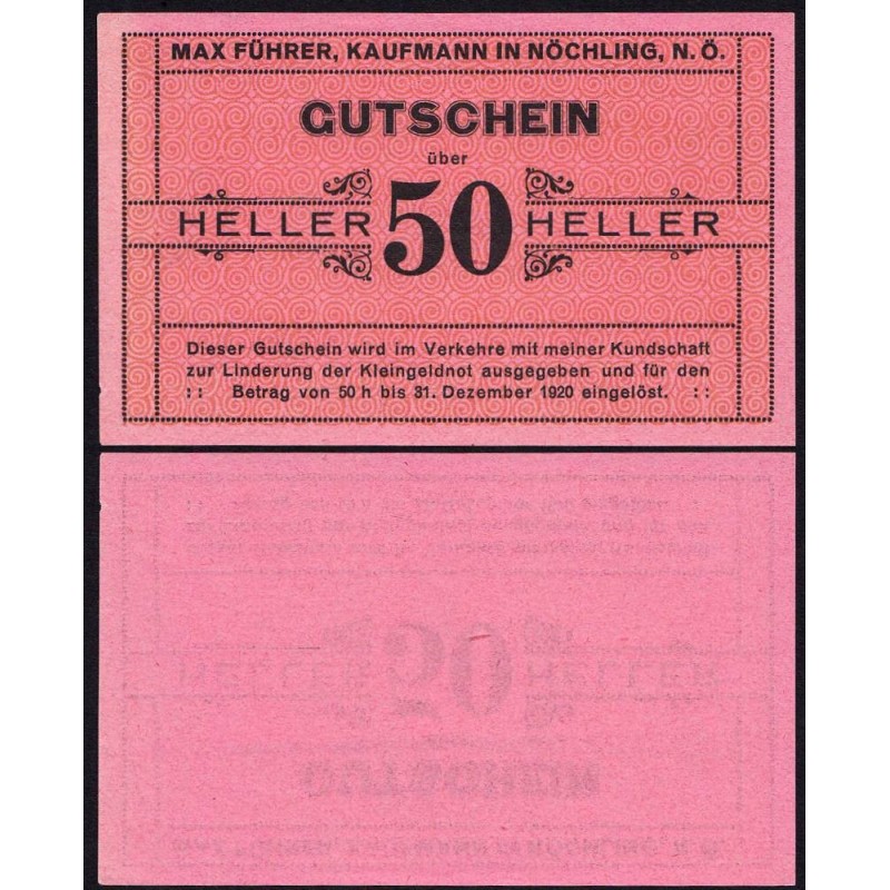 Autriche - Notgeld - Nöchling - 50 heller - Type a - 1920 - Etat : SPL+