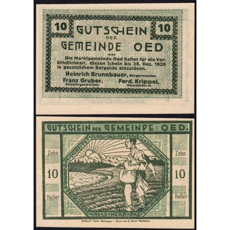 Autriche - Notgeld - Oed - 10 heller - 1920 - Etat : NEUF