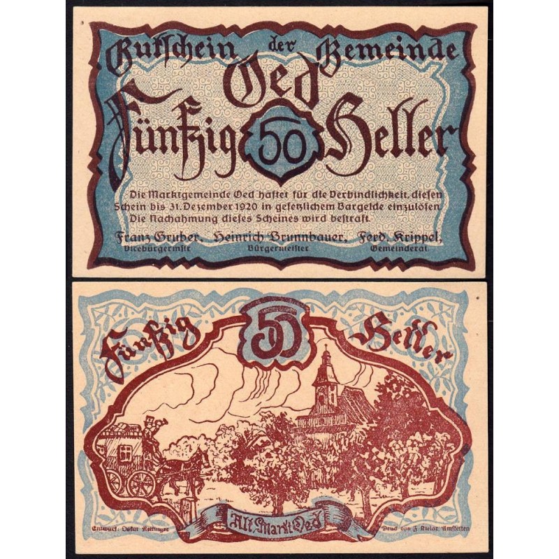 Autriche - Notgeld - Oed - 50 heller - 1920 - Etat : NEUF