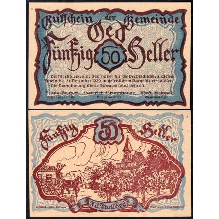 Autriche - Notgeld - Oed - 50 heller - 1920 - Etat : NEUF