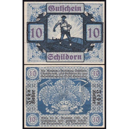 Autriche - Notgeld - Schildorn - 10 heller - Type c - 1920 - Etat : NEUF