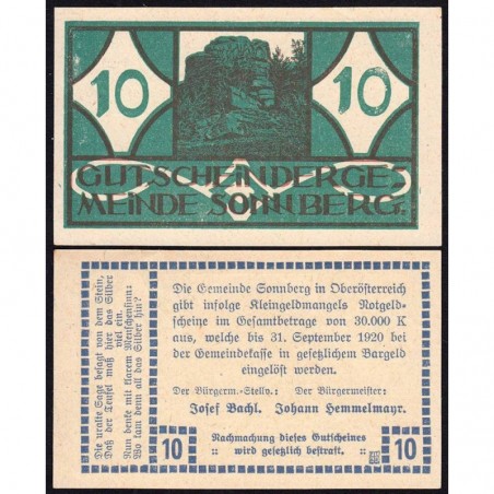 Autriche - Notgeld - Sonnberg - 10 heller - Type a - 1920 - Etat : pr.NEUF