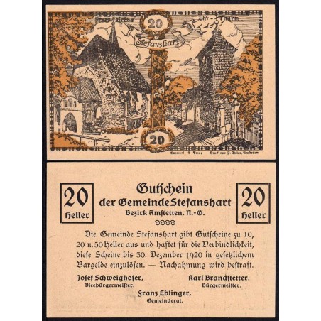 Autriche - Notgeld - Stefanshart - 20 heller - Type a - 1920 - Etat : NEUF