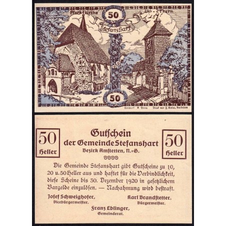 Autriche - Notgeld - Stefanshart - 50 heller - Type a - 1920 - Etat : pr.NEUF