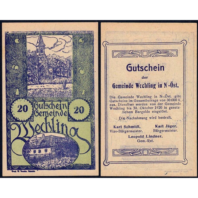 Autriche - Notgeld - Wechling - 20 heller - Type Ia - 1920 - Etat : NEUF